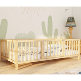 Sheffield - Montessori Playpen Low Bed with Cylindrical Railings and Gate