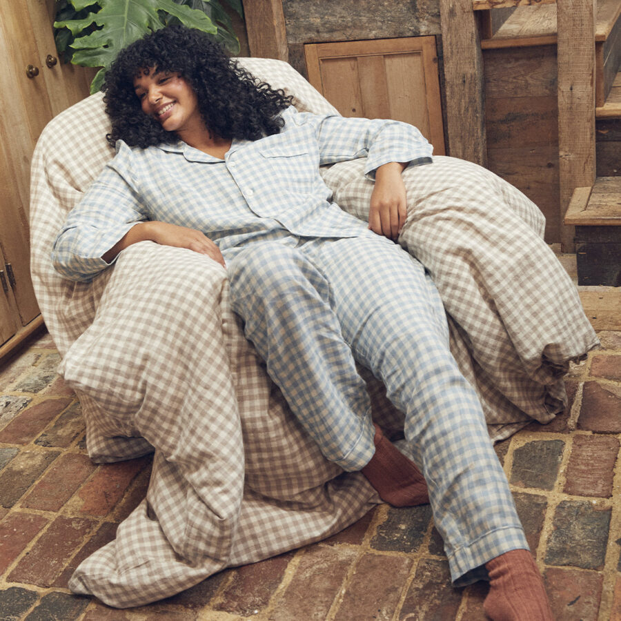 Pappini Linen Pyjama Trousers Set – Warm Blue Gingham - Image 2