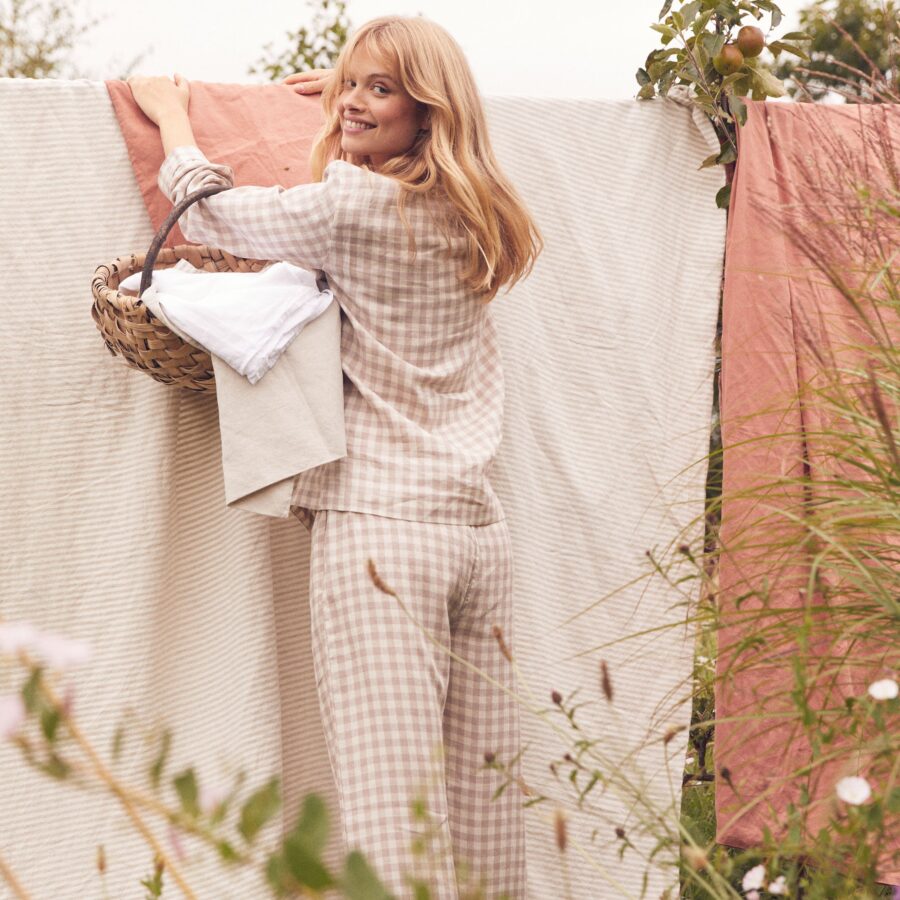 Pappini Gingham Pyjama Trousers Set – Mushroom - Image 3
