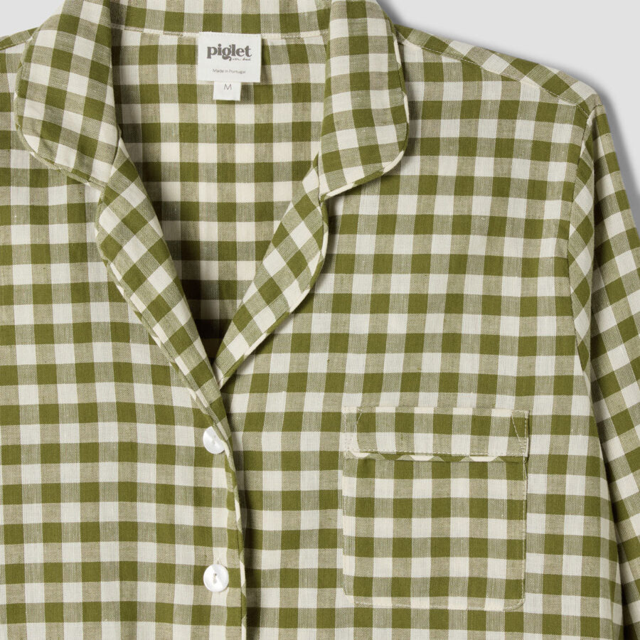 Pappini Linen Blend Pyjama Trousers Set – Botanical Green Gingham - Image 3