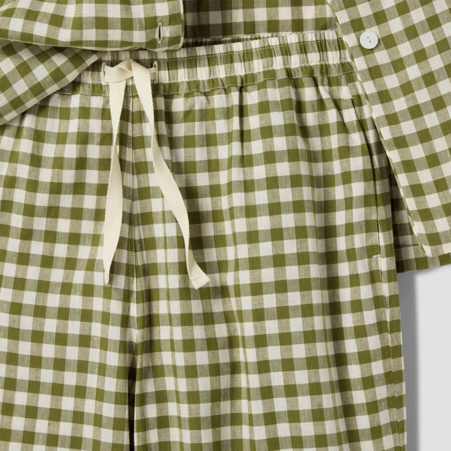 Pappini Linen Blend Pyjama Trousers Set – Botanical Green Gingham - Image 4