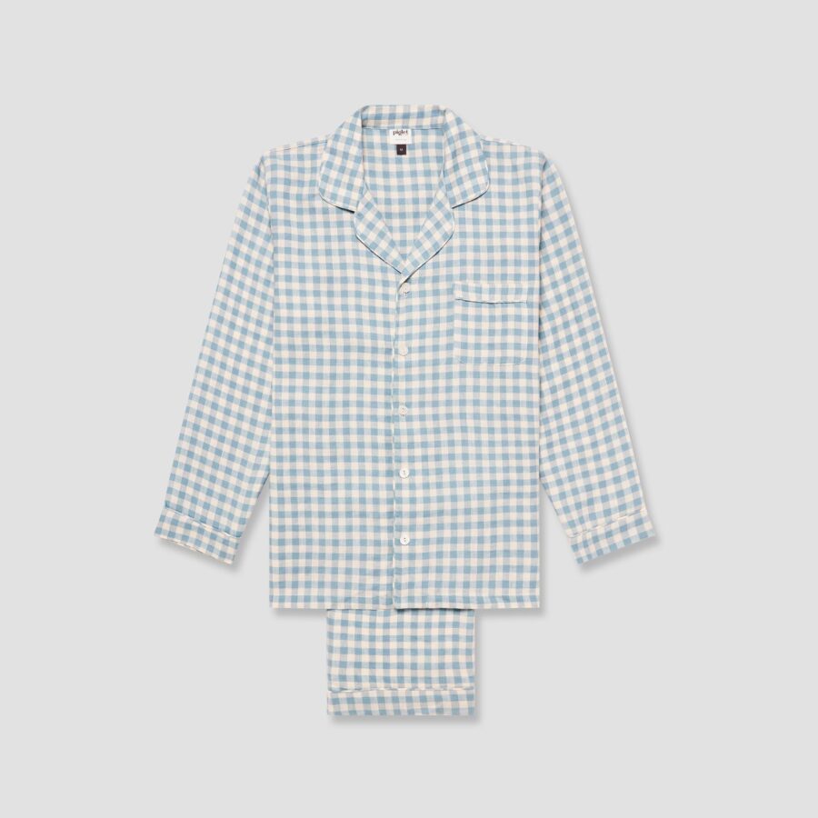 Pappini Linen Pyjama Trousers Set – Warm Blue Gingham - Image 3