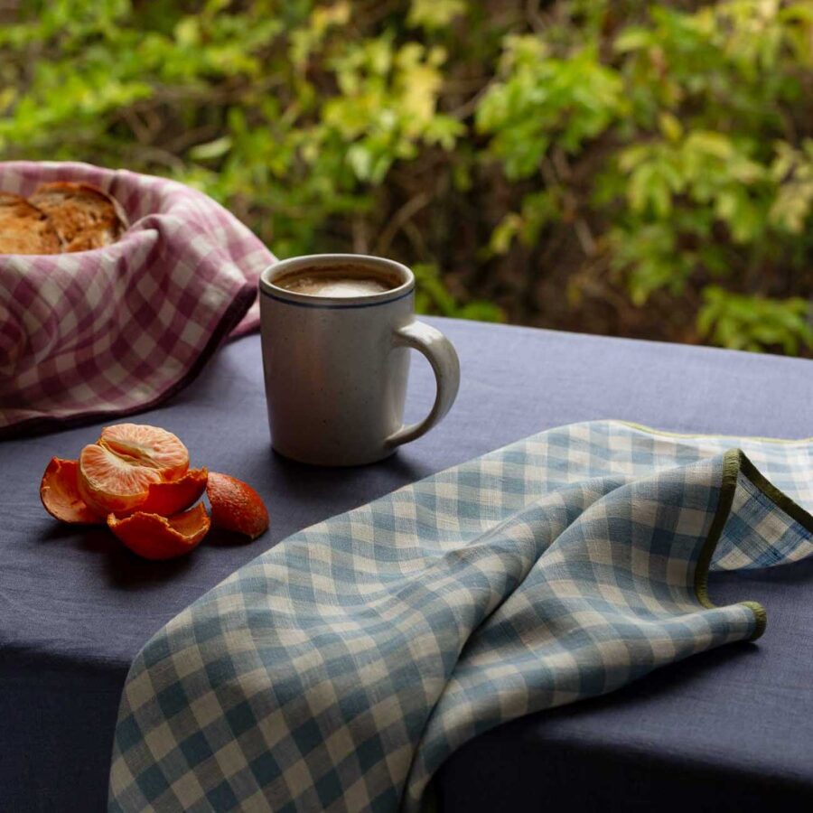 Pappini Linen Napkins Set of 4 – Warm Blue Gingham 100% Linen