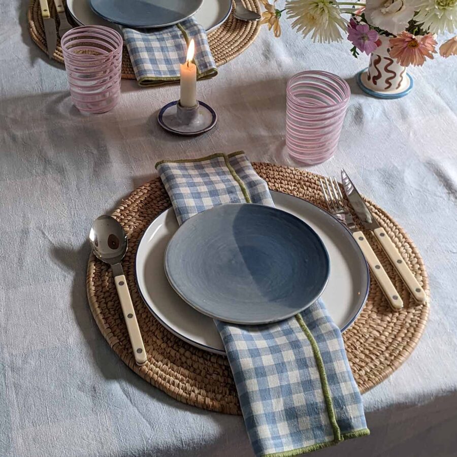 Pappini Linen Napkins Set of 4 – Warm Blue Gingham 100% Linen - Image 4