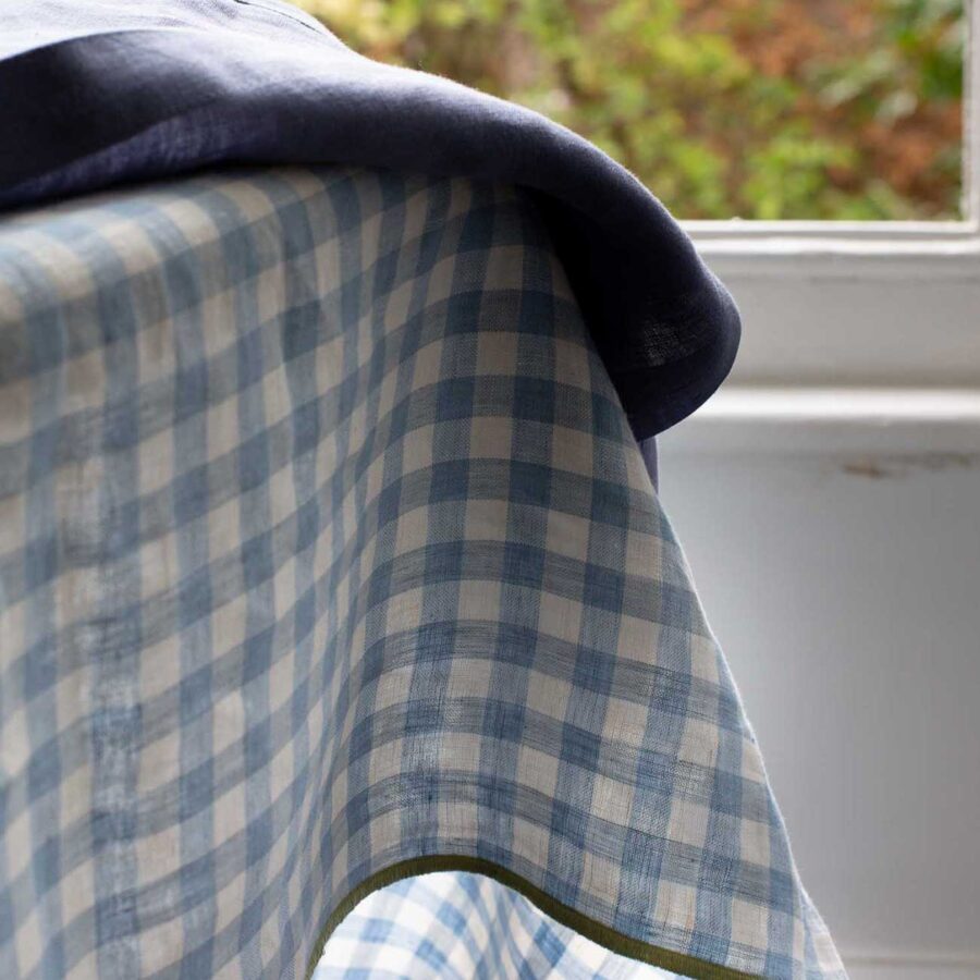 Pappini Linen Tablecloth – Warm Blue Gingham 100% Linen - Image 5