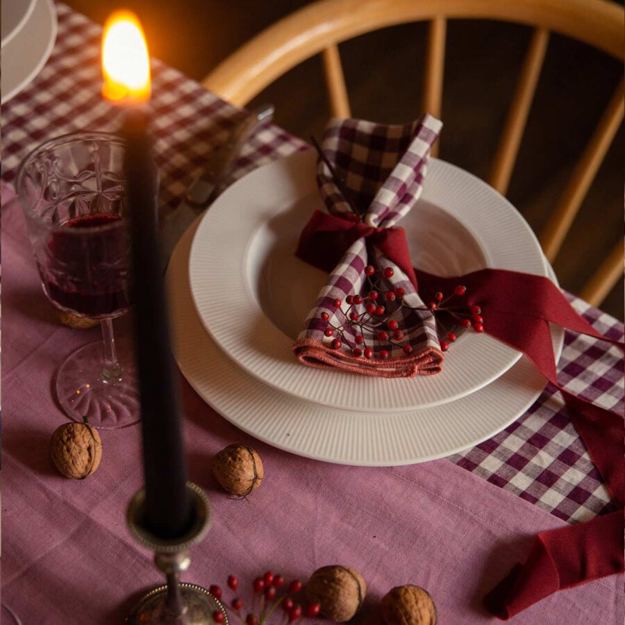 Pappini Linen Napkins Set of 4 – Berry Gingham 100% Linen - Image 4