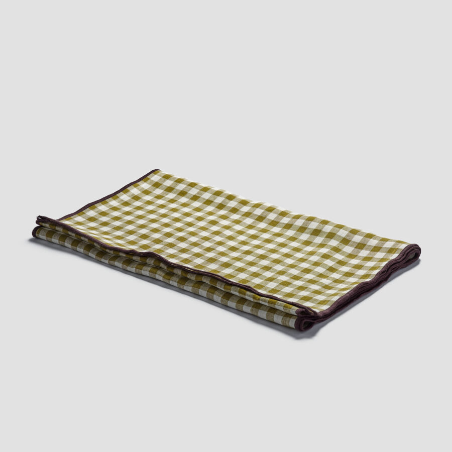 Pappini Linen Table Runner – Botanical Green Gingham 100% Linen - Image 2