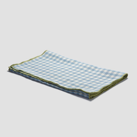 Pappini Linen Table Runner – Warm Blue Gingham