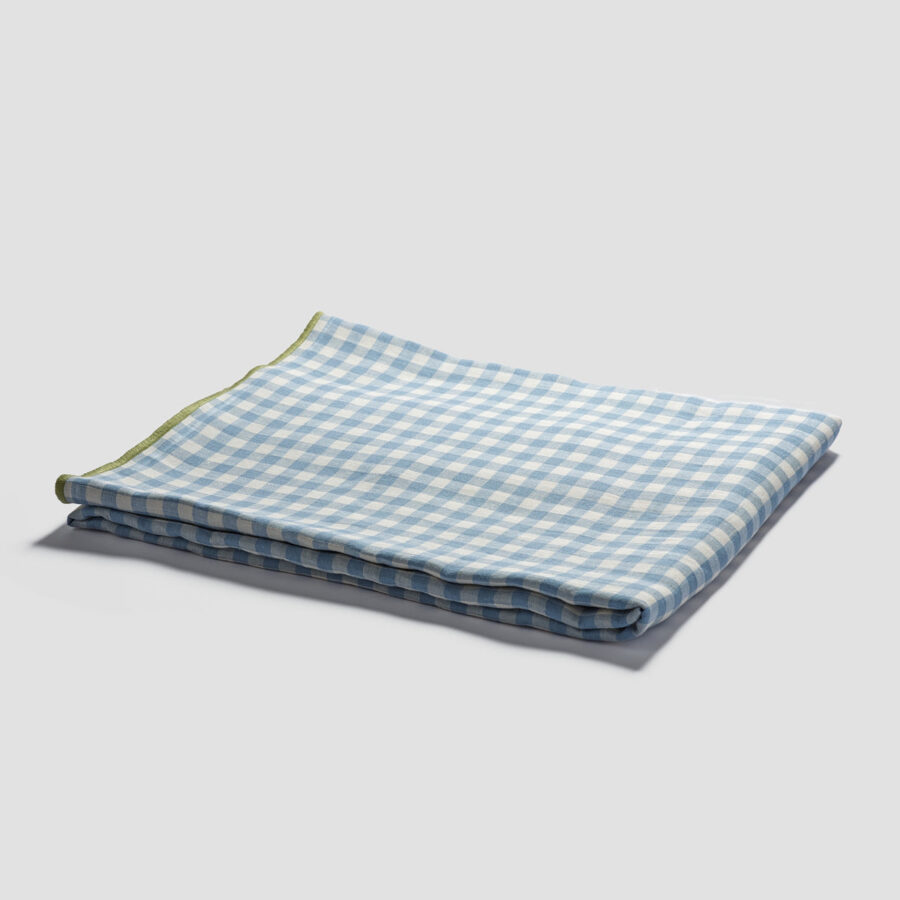 Pappini Linen Tablecloth – Warm Blue Gingham 100% Linen - Image 2